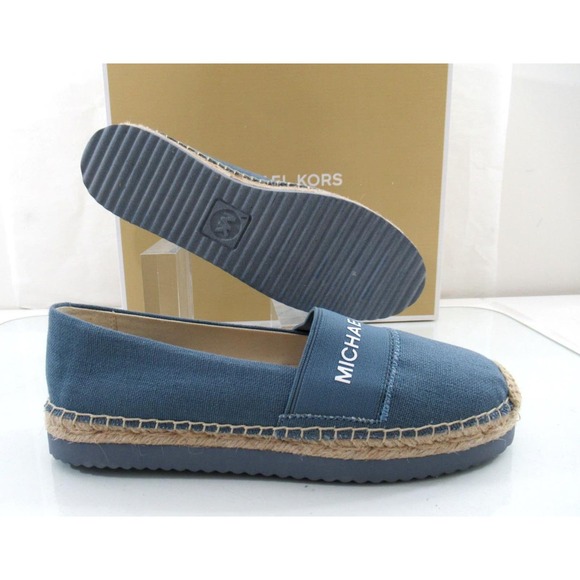 Michael Kors Vicky Espadrille Platform Flat Shoes Canvas MK Logo Denim - Picture 6 of 6